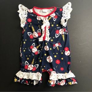 Boutique Style Unicorn Baseball Romper Size 18-24 Months